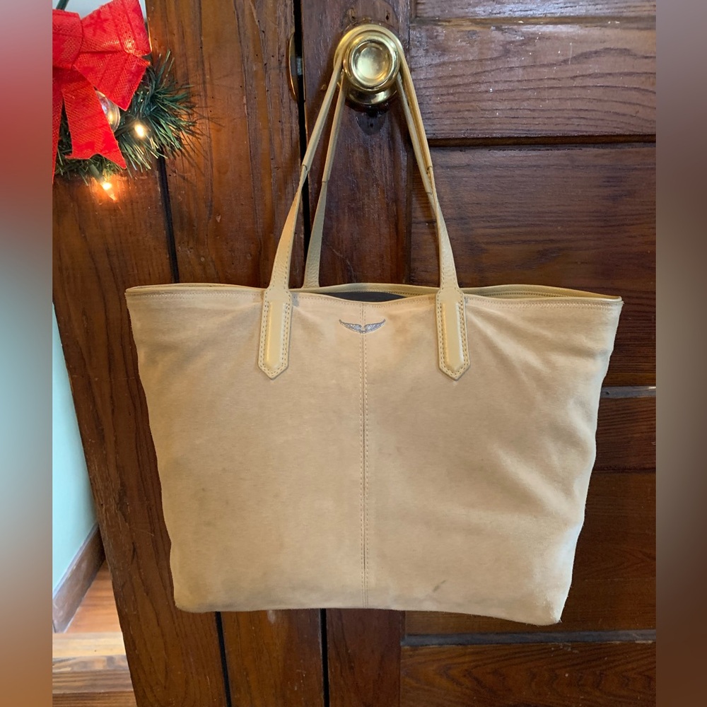 Zadig & Voltaire Mick Wings Tote in Taupe Suede